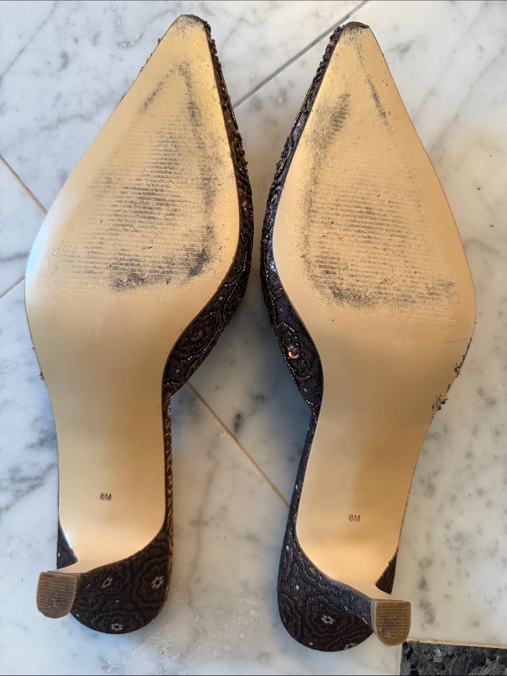 Valerie Stevens Bronze Beaded Pointed-Toe Mule Heels - Picture 4 of 5
